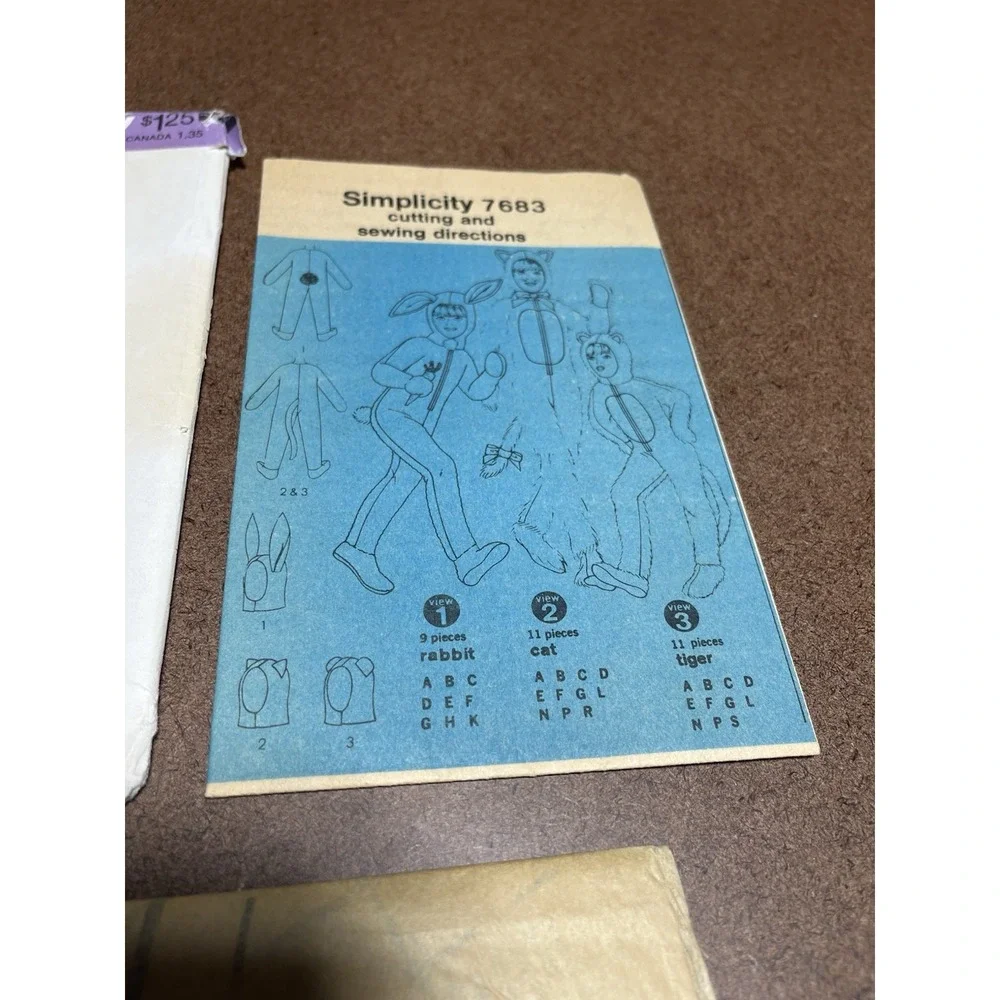 Simplicity 7683 Pattern Halloween Costume Kids Bunny Or Cat Size 8
